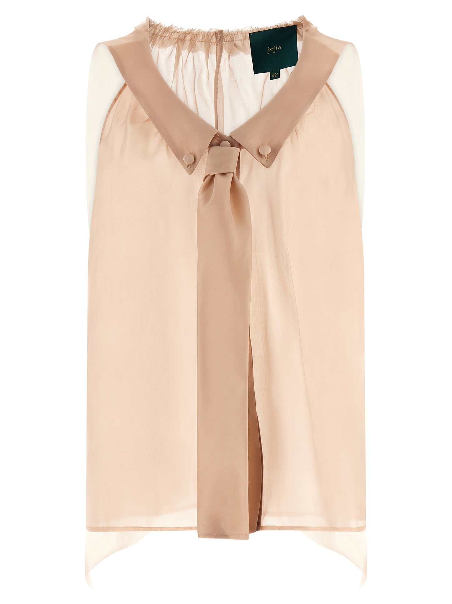 Blouse by MAISON JEJIA for women in silk multicolor, pink & transparent features an architectural silhouette with a refined and elegant shirt-collar neckline for a architectural look.