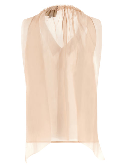 Blouse by MAISON JEJIA for women in silk multicolor, pink & transparent showcases a sublime silhouette, artfully detailed with a sublime shirt-collar neckline and for a sophisticated, sublime finish.