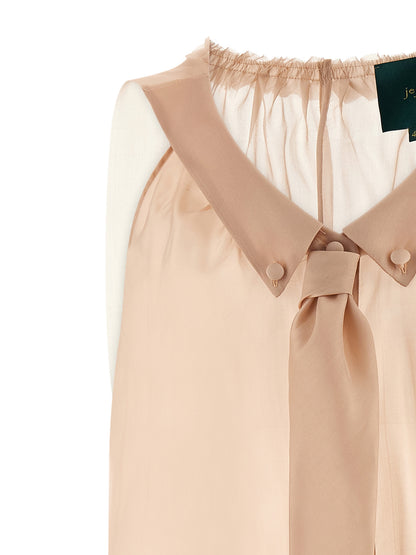 Blouse by MAISON JEJIA for women in silk multicolor, pink & transparent showcases a sleek silhouette, elegantly detailed with a sleek shirt-collar neckline and for a sleek finish.