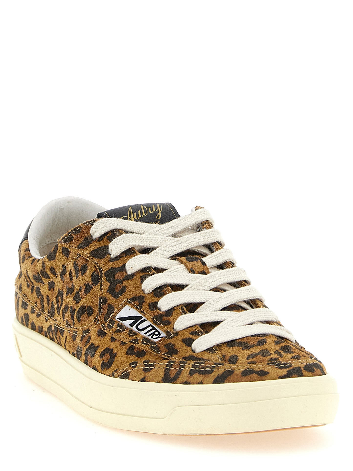 Sneakers by Autry for women in cowhide suede leather brown & print presents a sumptuous silhouette, artfully capturing the essence of the Women's Low Top Cowhide Suede Leather Sneakers with its sumptuous low-top style design.