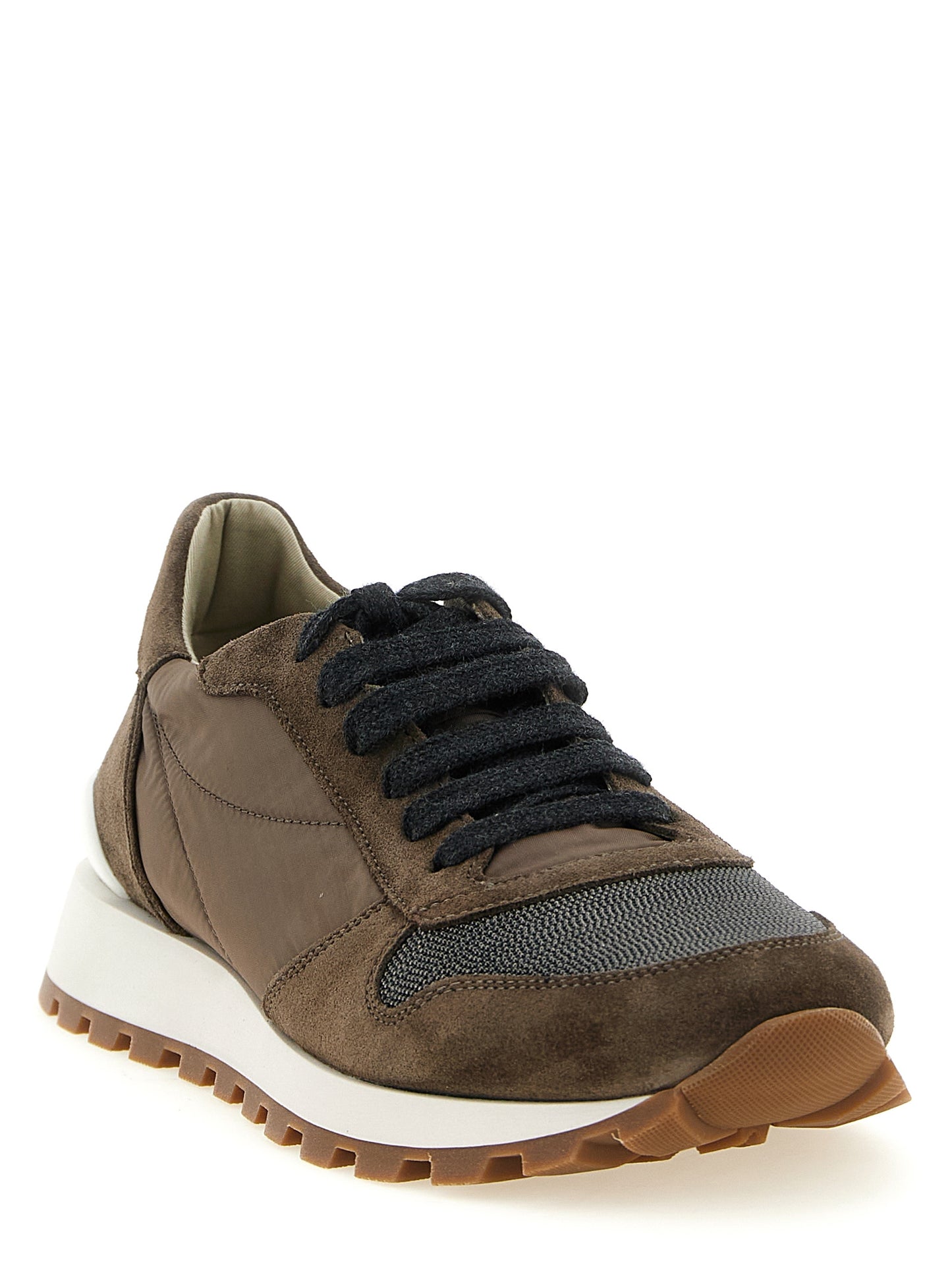 Athletic Sneakers by Brunello Cucinelli for women in bos taurus calfskin suede leather & tu bicolour & green showcases an impeccable silhouette, defined by an impeccable athletic style design that perfectly captures the essence of the Women's Athletic Bos Taurus Calfskin Suede Leather & TU Sneakers.