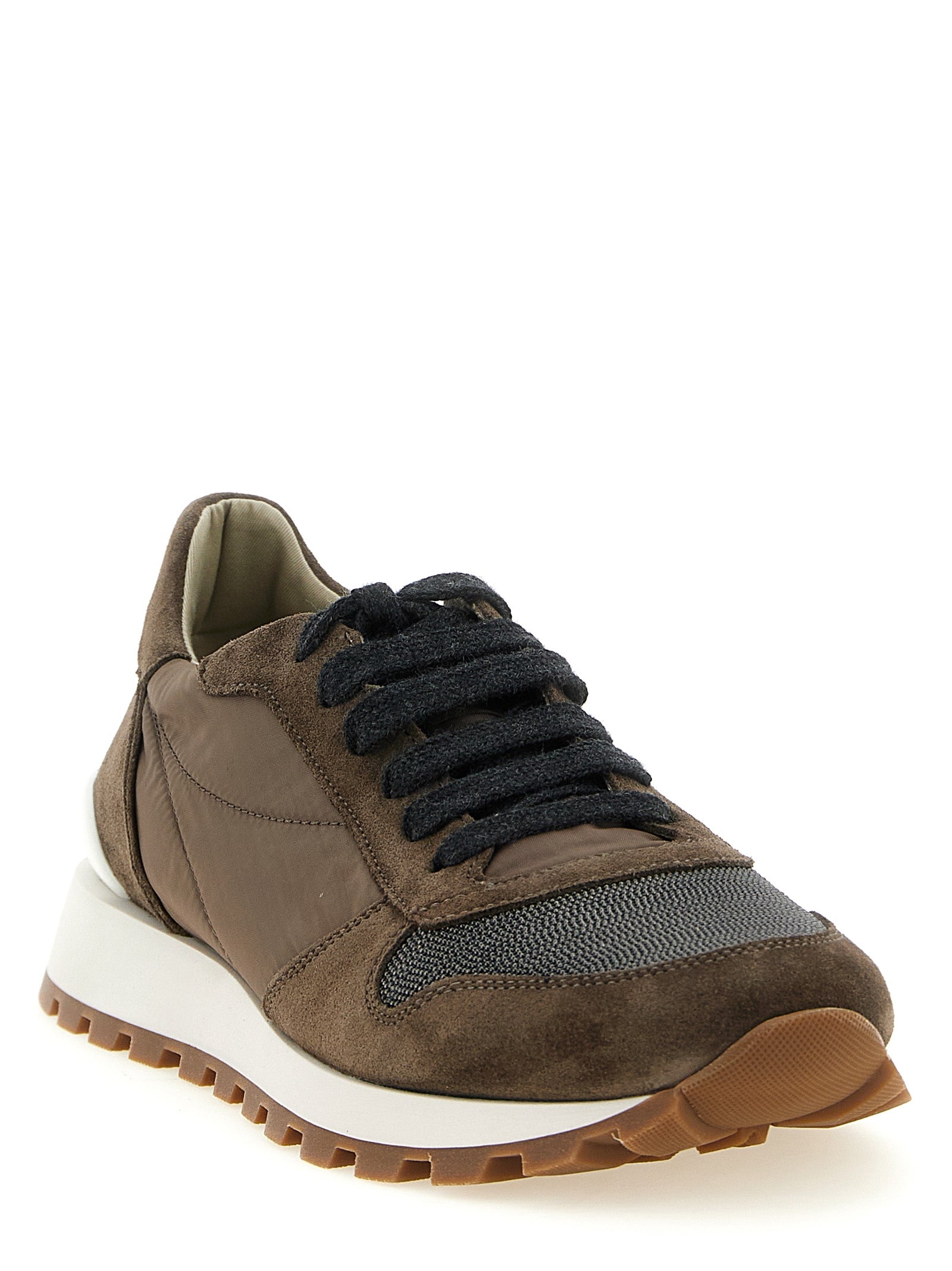 Athletic Sneakers by Brunello Cucinelli for women in bos taurus calfskin suede leather & tu bicolour & green showcases an impeccable silhouette, defined by an impeccable athletic style design that perfectly captures the essence of the Women's Athletic Bos Taurus Calfskin Suede Leather & TU Sneakers.