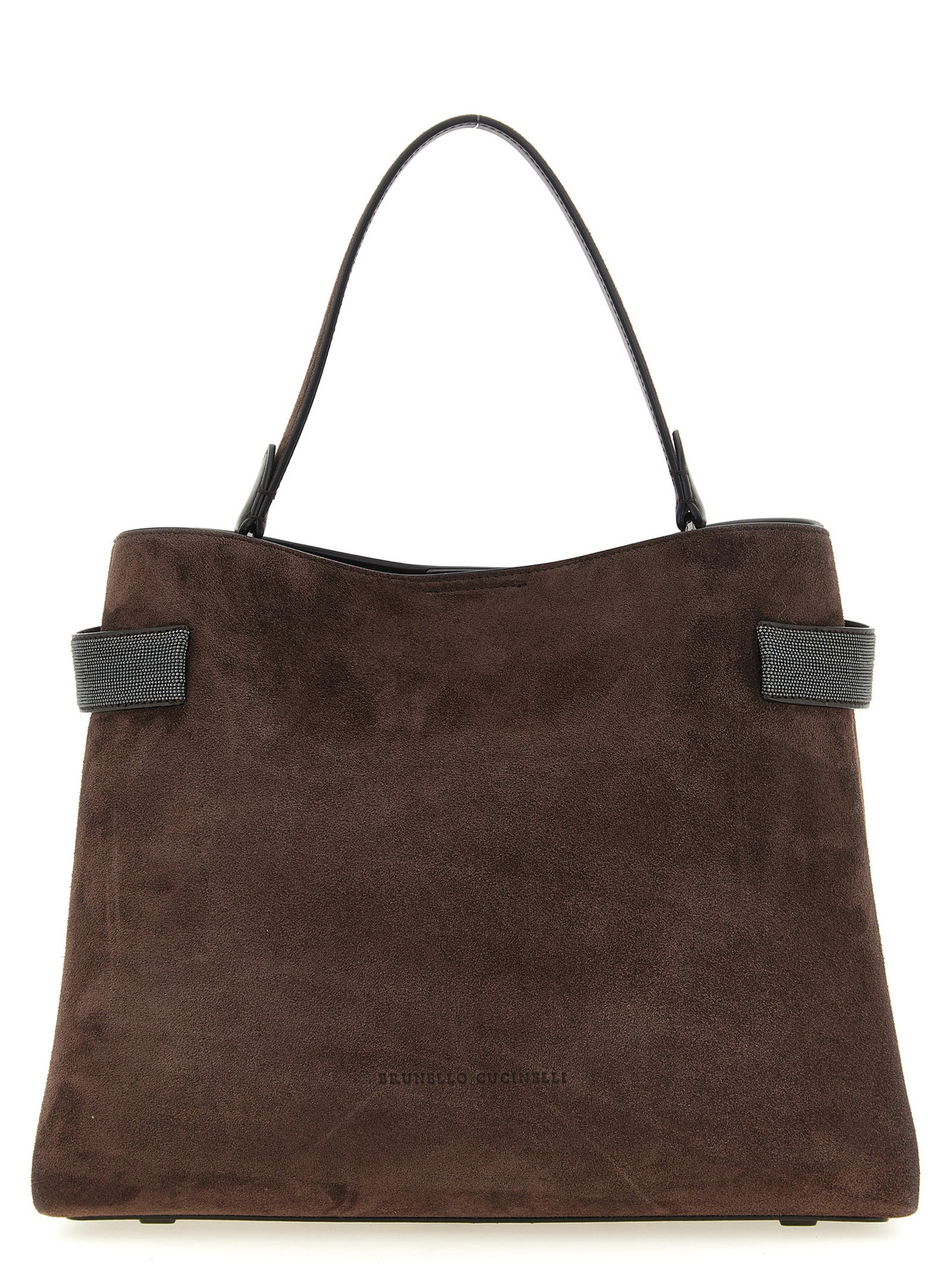 Handbag by Brunello Cucinelli for women in suede calfskin leather brown features a contemporary silhouette, showcasing a secure magnetic, ample , and contemporary shoulder-strap, handle & adjustable-strap for a sophisticated look.