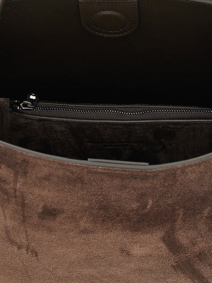 Handbag by Brunello Cucinelli for women in suede calfskin leather brown features a refined silhouette, showcasing a secure magnetic, organized , and versatile shoulder-strap, handle & adjustable-strap for a refined finish.