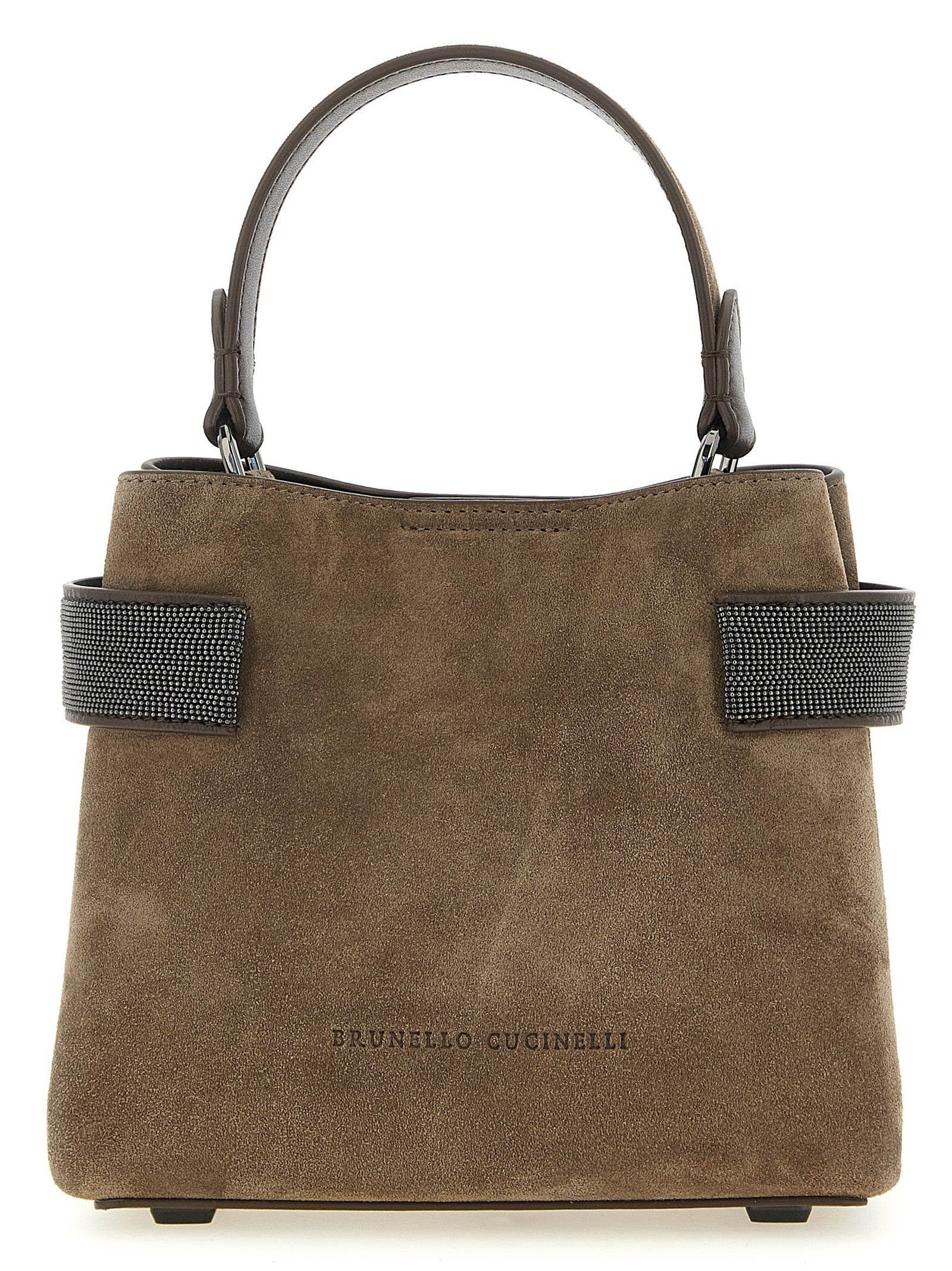 Handbag by Brunello Cucinelli for women in bos taurus suede calfskin leather brown features a signature silhouette, showcasing a secure and signature with versatile shoulder-strap for a sophisticated look.