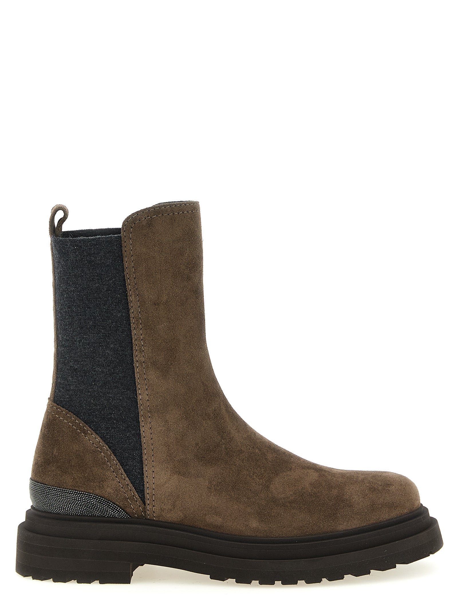 Ankle Boots by Brunello Cucinelli for women in suede calfskin leather brown features an high-performance silhouette, showcasing the sophisticated design of the Monile Women's Suede Calfskin Leather Ankle Boots with a and a refined .