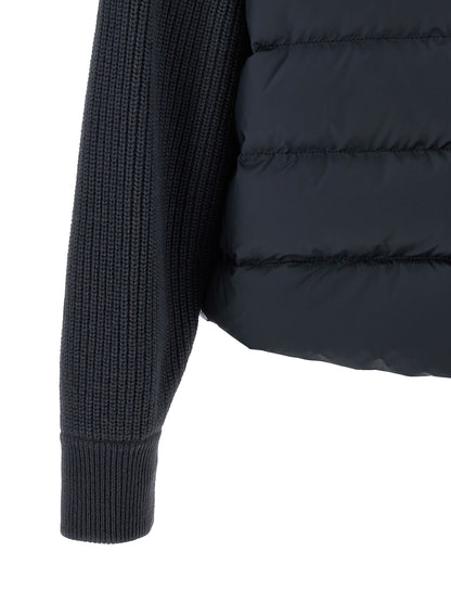 Puffer Jacket by Brunello Cucinelli for women in nylon polyester silk & cashmere virgin wool blue features an contemporary silhouette, showcasing a sophisticated and contemporary insulated for a truly refined look.