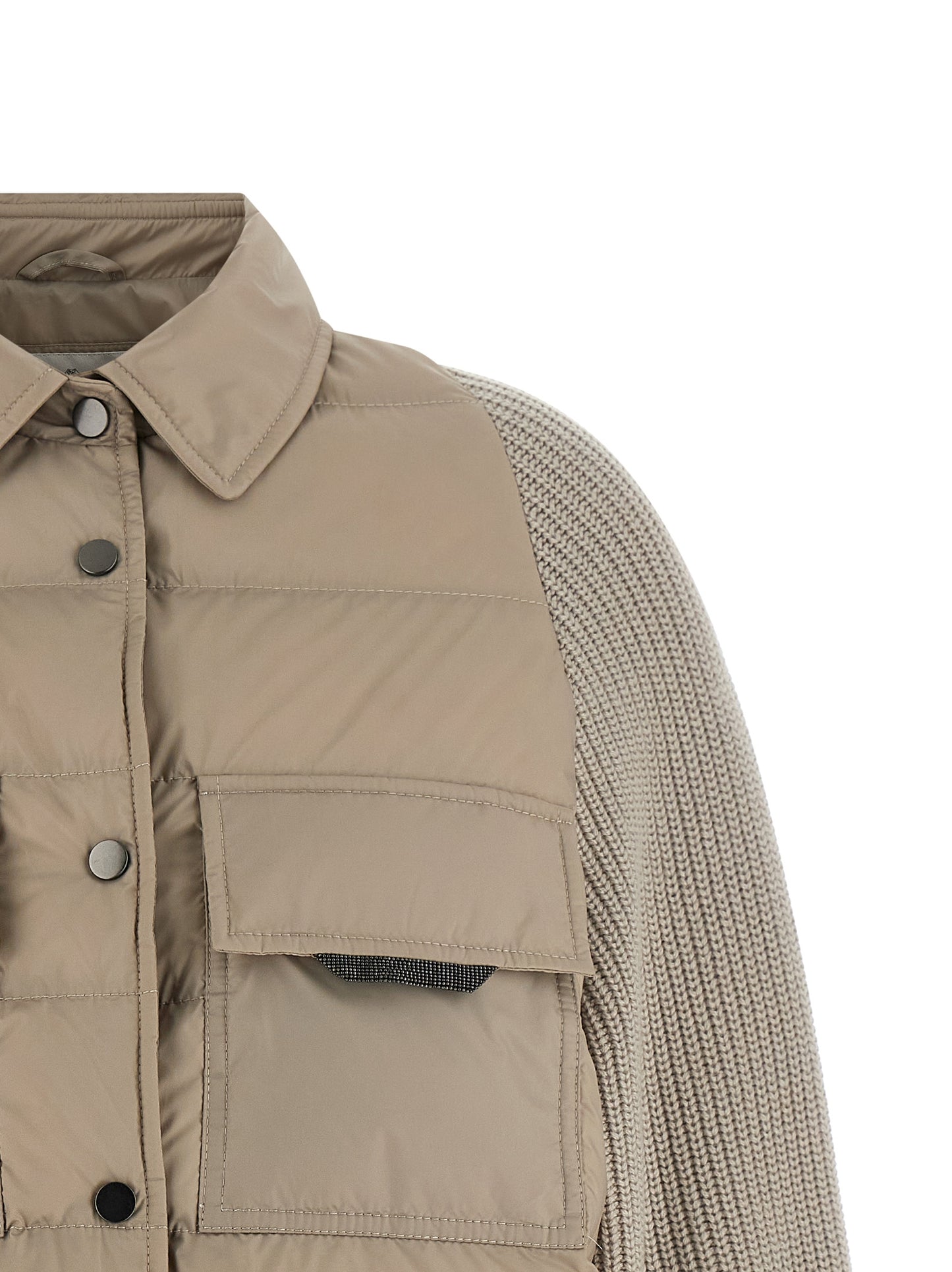 Puffer Jacket by Brunello Cucinelli for women in nylon polyester silk & cashmere virgin wool beige features an on trend silhouette, showcasing refined insulated & windproof and a sophisticated shirt-collar neckline for a truly on trend finish.