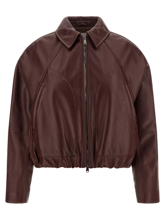 Brunello Cucinelli Women's Crop Top Padded Bos Taurus Suede Calfskin Leather & Silk Jacket - Bordeaux