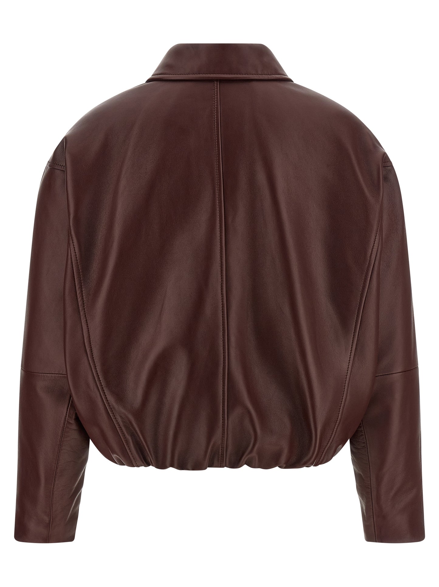 Brunello Cucinelli Women's Crop Top Padded Bos Taurus Suede Calfskin Leather & Silk Jacket - Bordeaux