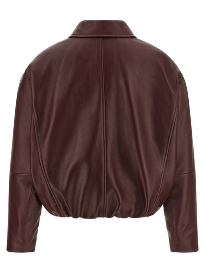 Brunello Cucinelli Women's Crop Top Padded Bos Taurus Suede Calfskin Leather & Silk Jacket - Bordeaux