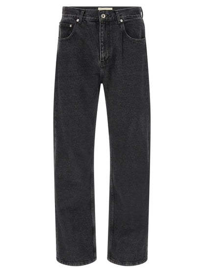 Jeans by SECOND/LAYER for men in denim cotton black & signature presents a tailored silhouette, showcasing a tailored straight-leg & wide and long cut with a refined for a truly tailored aesthetic.