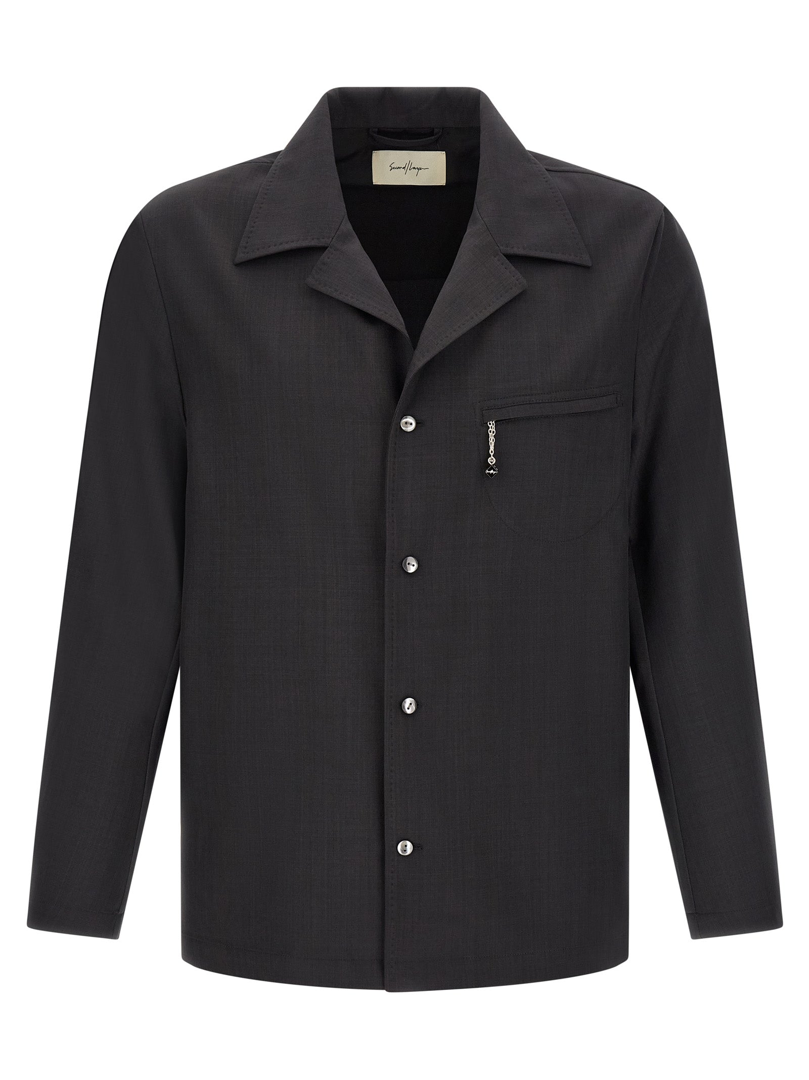 Shirt by SECOND/LAYER for men in polyester wool gray showcases a sharp silhouette, elegantly detailed with a sharp and sharp long-sleeve.