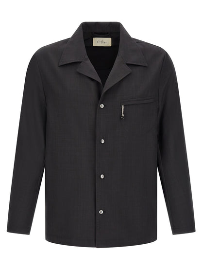 Shirt by SECOND/LAYER for men in polyester wool gray showcases a sharp silhouette, elegantly detailed with a sharp and sharp long-sleeve.