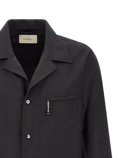 Shirt by SECOND/LAYER for men in polyester wool gray presents a discerning silhouette, showcasing a sophisticated and for a truly discerning finish.