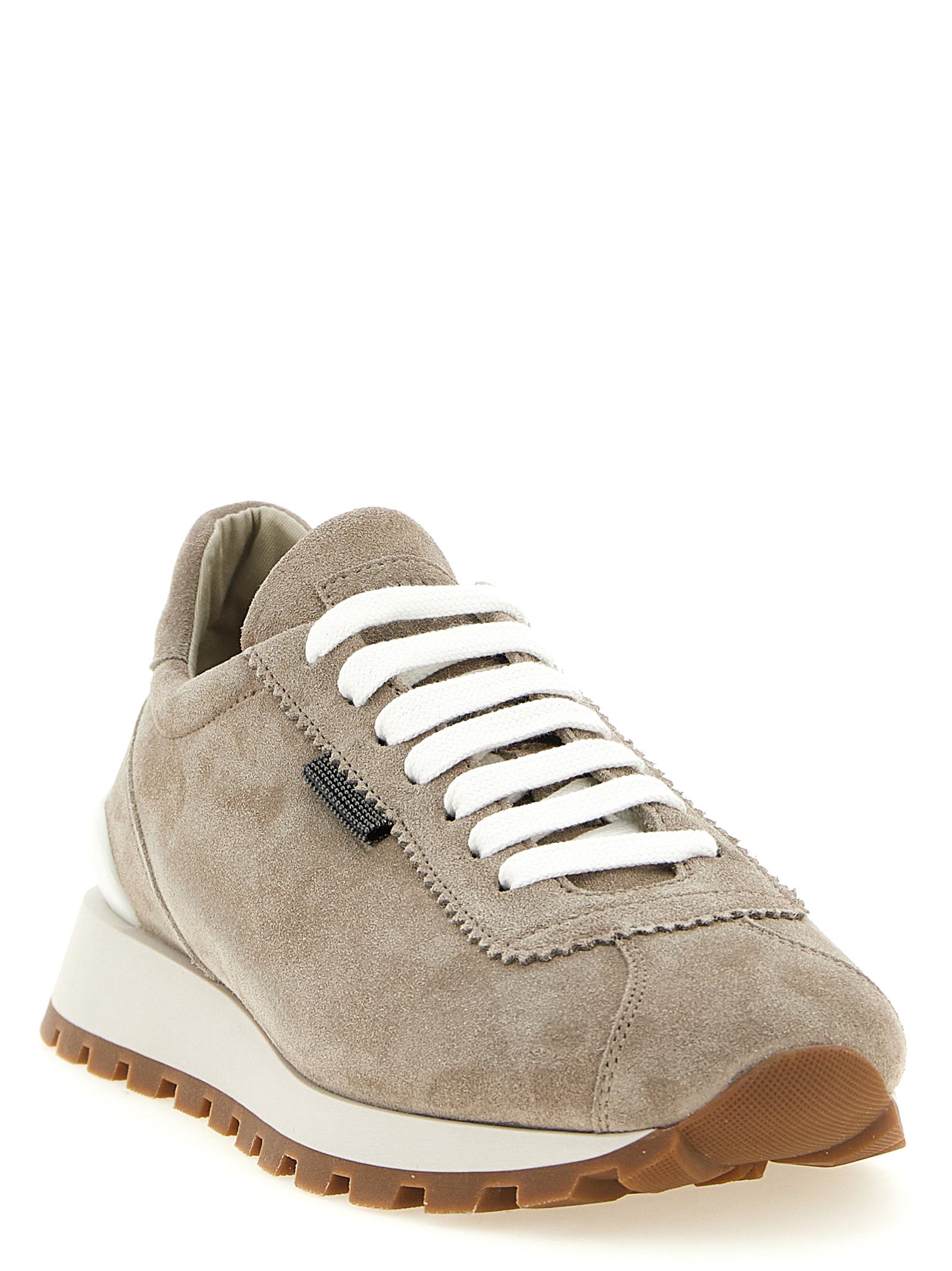 Athletic Sneakers by Brunello Cucinelli for women in bos taurus suede calfskin leather & tu beige features an effortless chic silhouette, showcasing the signature athletic style of the Women's Athletic Bos Taurus Suede Calfskin Leather & TU Sneakers collection with a truly effortless chic finish.
