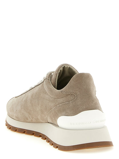 Athletic Sneakers by Brunello Cucinelli for women in bos taurus suede calfskin leather & tu beige showcases an impeccable silhouette, defined by an impeccable athletic style design that perfectly captures the essence of the Women's Athletic Bos Taurus Suede Calfskin Leather & TU Sneakers.