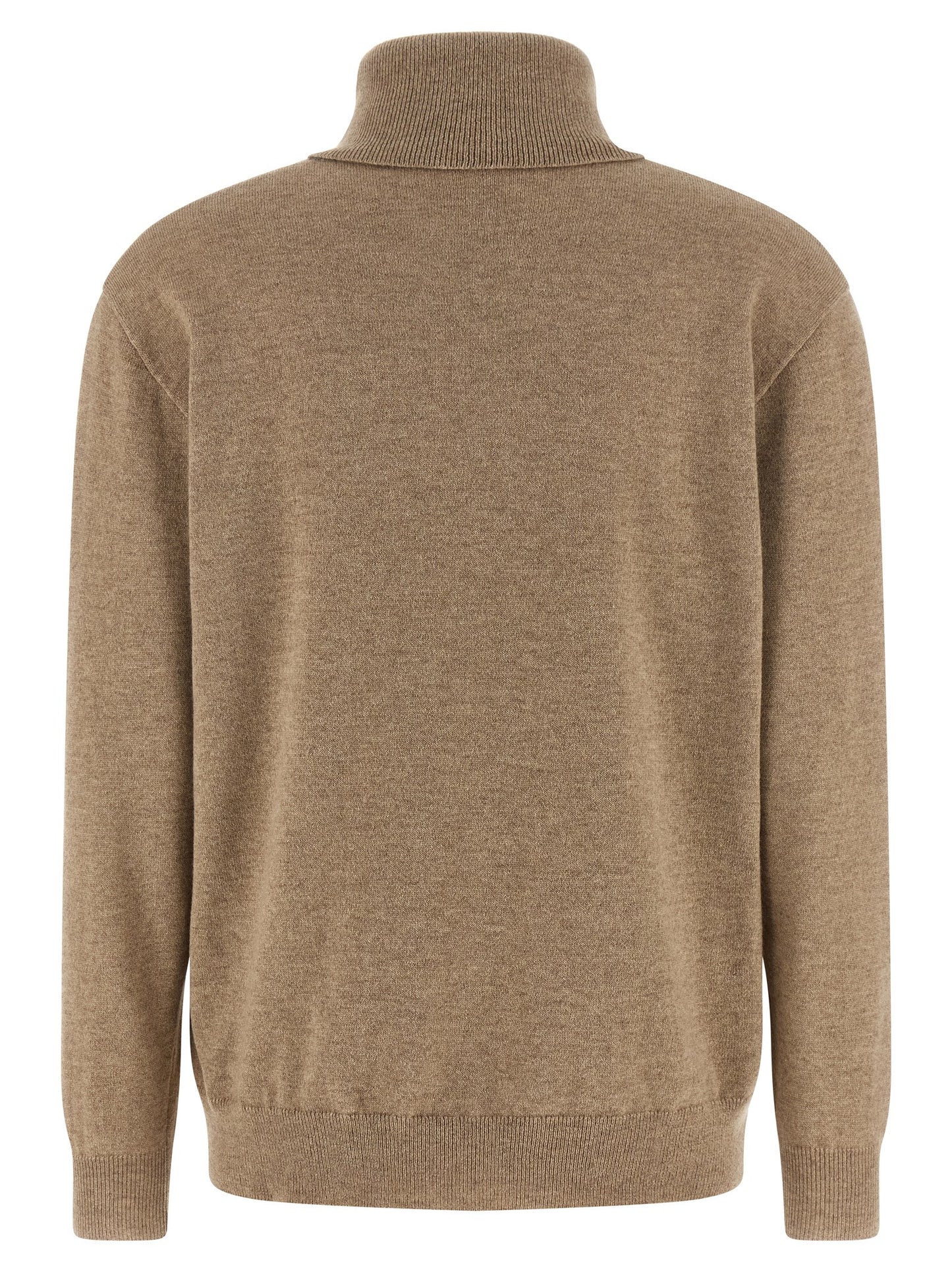 Cardigan by Brunello Cucinelli for women in cashmere beige features a dramatic silhouette, showcasing a sophisticated high-neck neckline and dramatic detail for a timeless, premium look.
