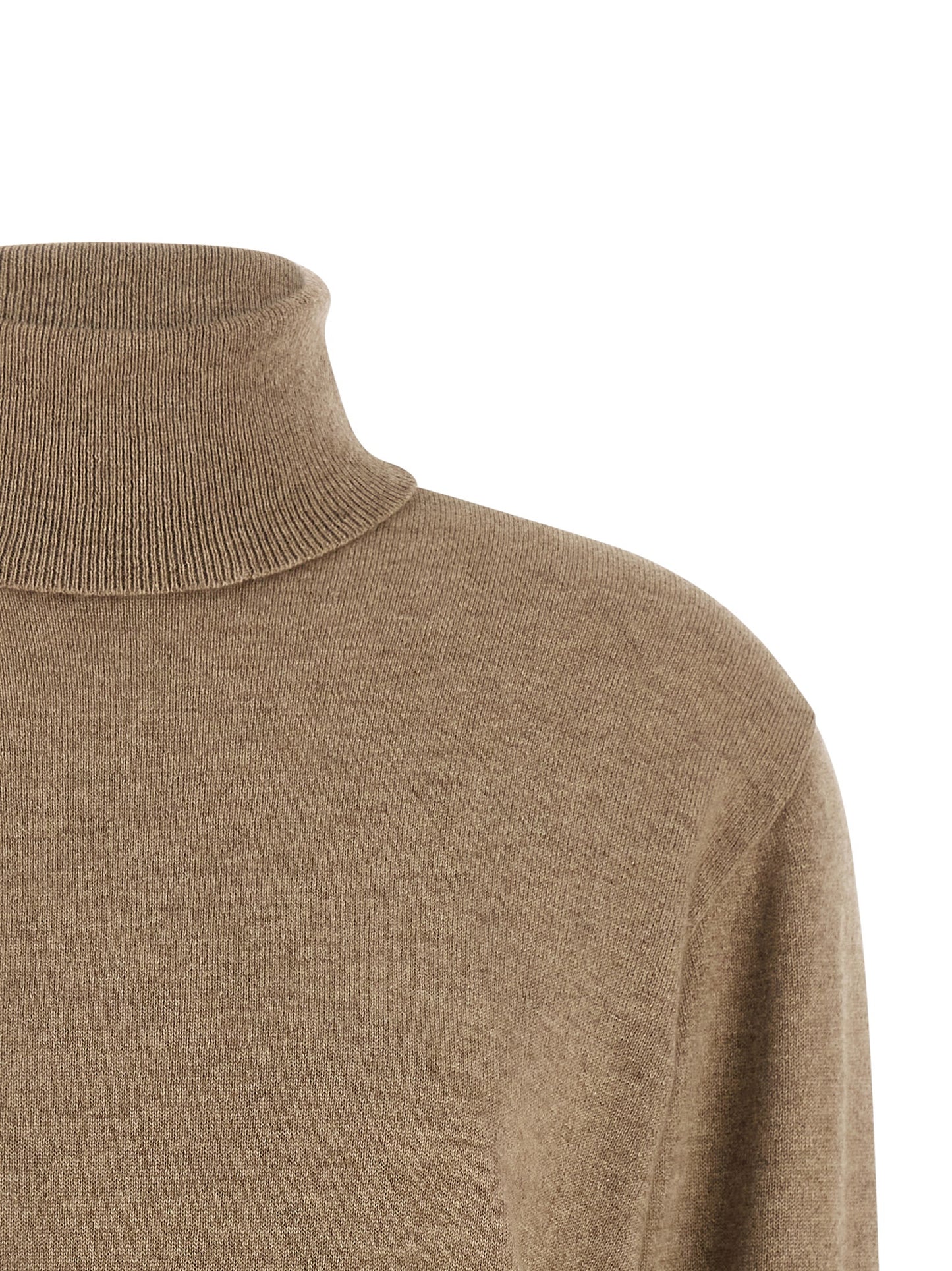 Cardigan by Brunello Cucinelli for women in cashmere beige features a nuanced silhouette with a refined high-neck neckline and nuanced detailing for a sophisticated look.