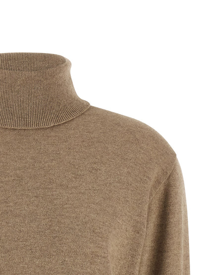 Cardigan by Brunello Cucinelli for women in cashmere beige features a nuanced silhouette with a refined high-neck neckline and nuanced detailing for a sophisticated look.