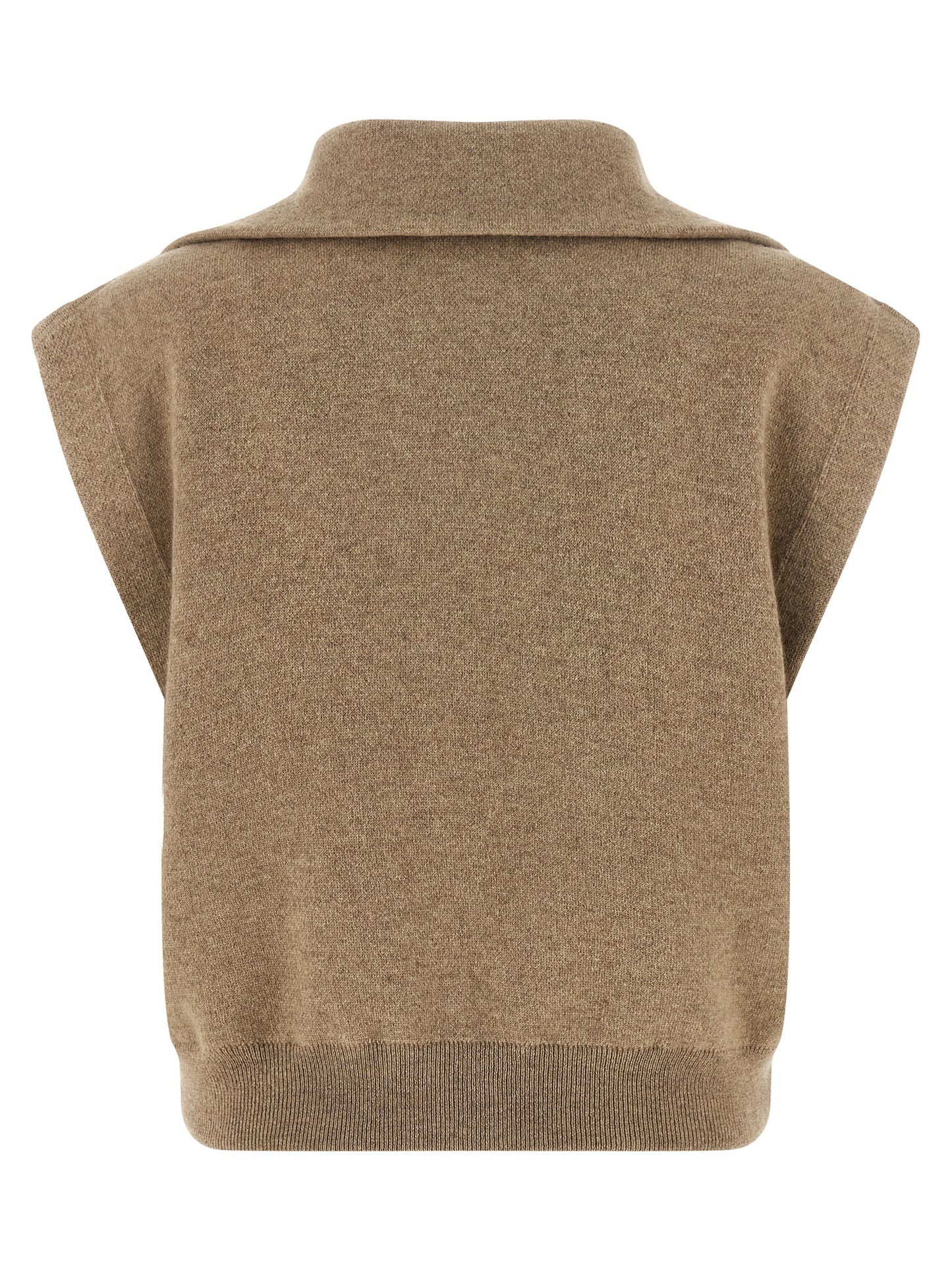 Vest by Brunello Cucinelli for women in polyamide leather & cashmere beige features an contemporary silhouette, showcasing refined pockets and a contemporary turtle neckline for a sophisticated layered look.