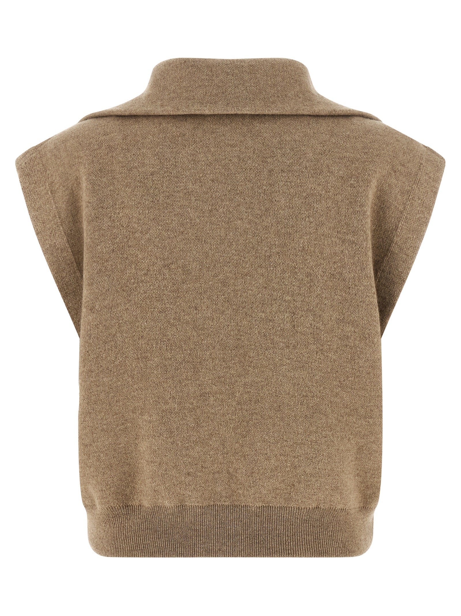 Vest by Brunello Cucinelli for women in polyamide leather & cashmere beige features an contemporary silhouette, showcasing refined pockets and a contemporary turtle neckline for a sophisticated layered look.
