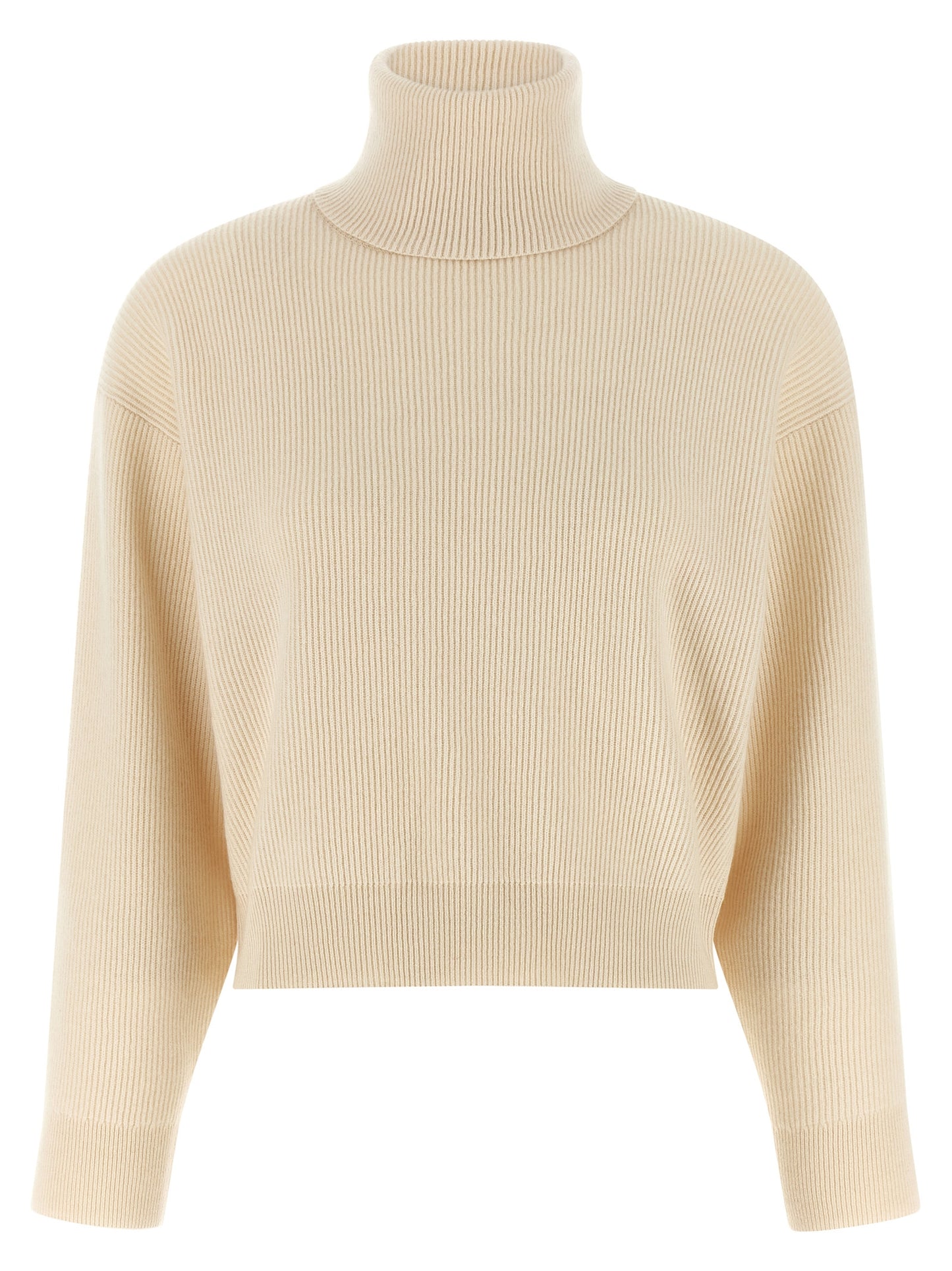 Cardigan by Brunello Cucinelli for women in silk cashmere virgin wool white features an crisp silhouette, showcasing a sophisticated high-neck neckline and long-sleeve detail for a truly crisp finish.