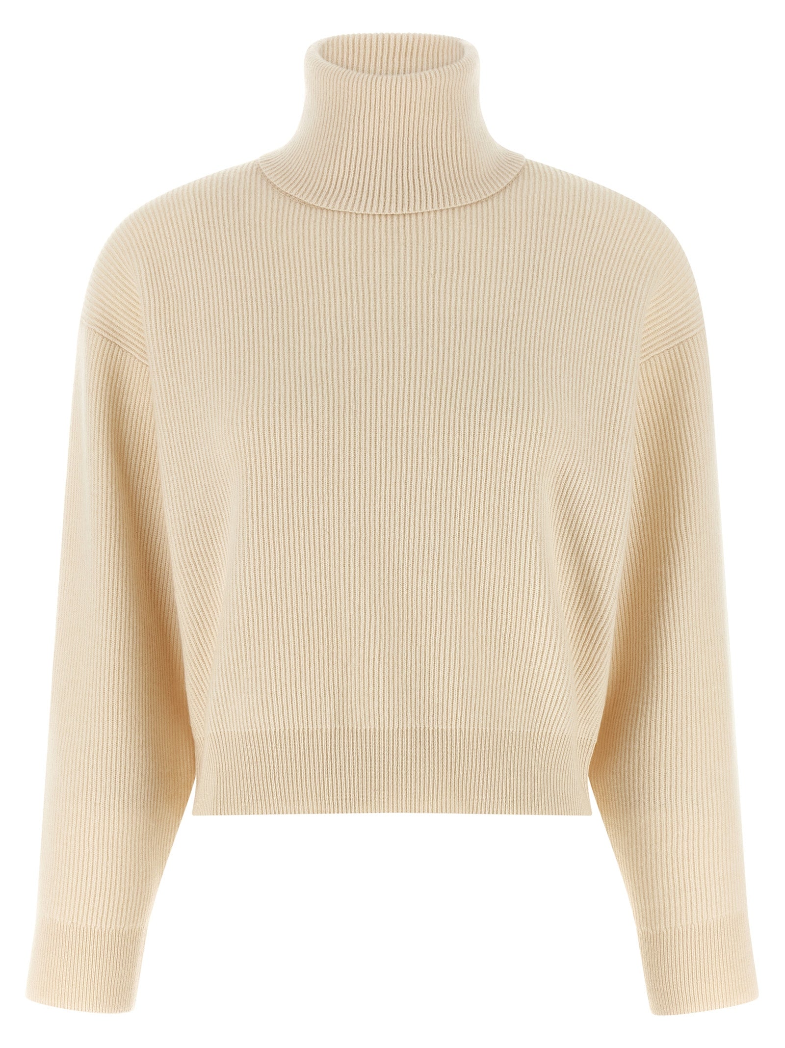 Cardigan by Brunello Cucinelli for women in silk cashmere virgin wool white features an crisp silhouette, showcasing a sophisticated high-neck neckline and long-sleeve detail for a truly crisp finish.