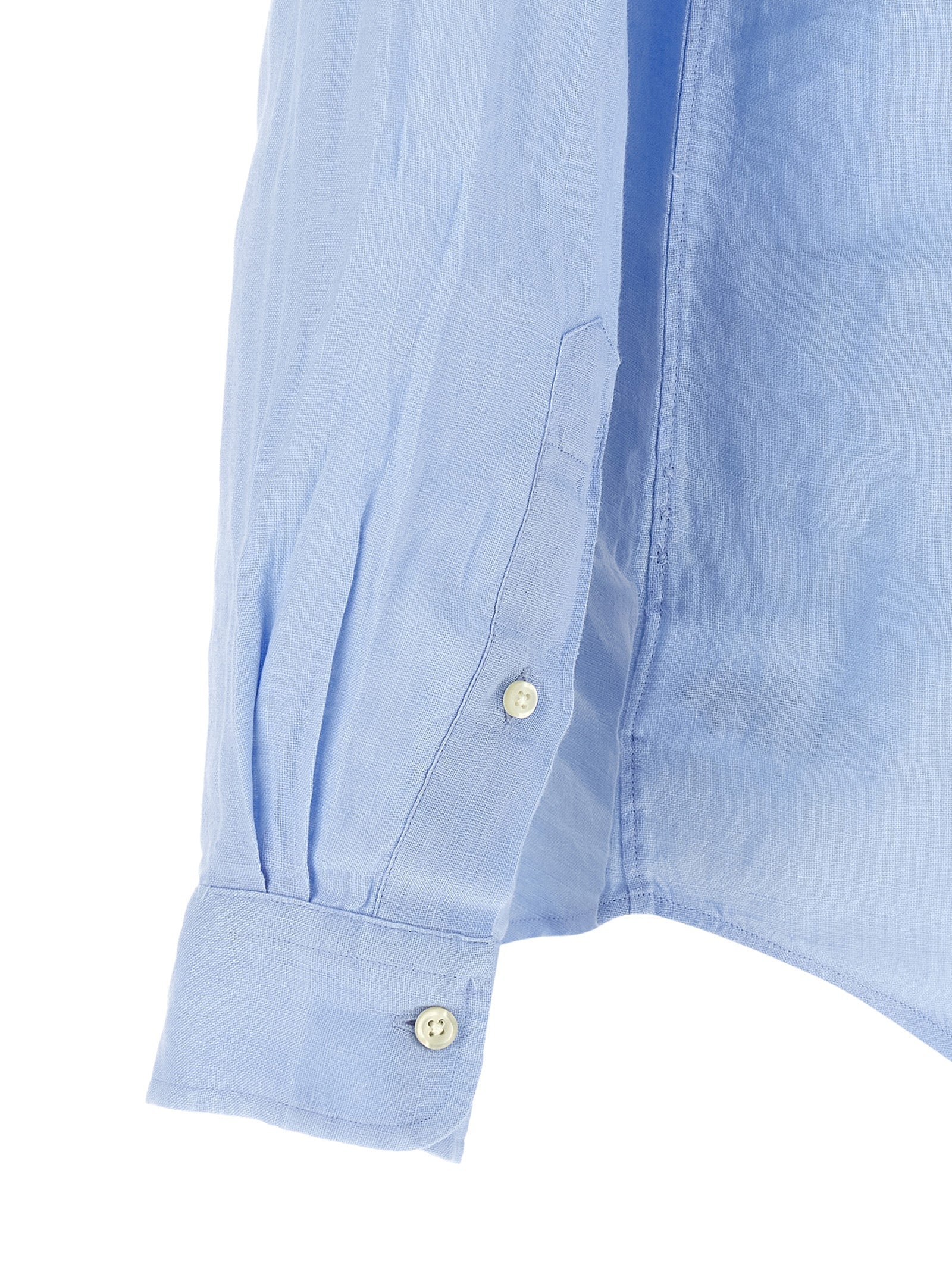 Shirt by Polo Ralph Lauren for men in linen light-blue & pearl showcases a sublime silhouette, artfully detailed with a sublime and for a sophisticated, sublime finish.