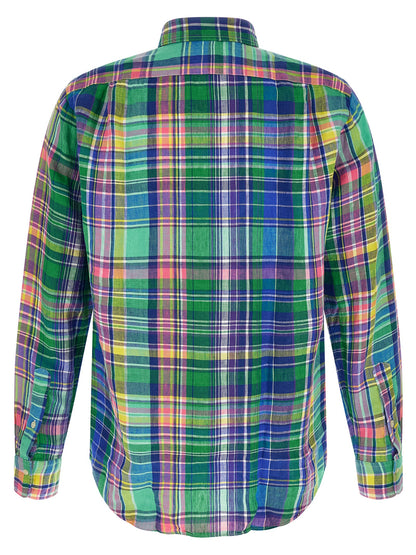 Shirt by Polo Ralph Lauren for men in linen multicolor, pearl & patterned showcases a sleek silhouette, elegantly detailed with a sleek and for a sleek finish.