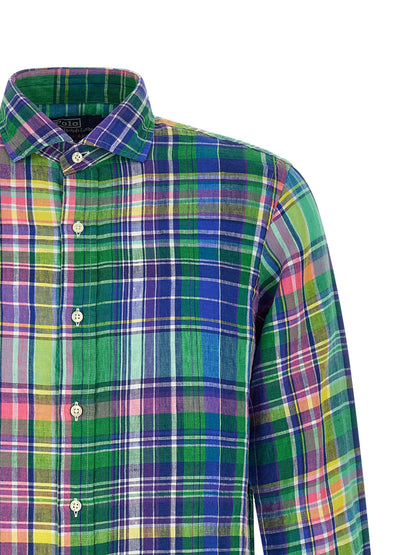 Shirt by Polo Ralph Lauren for men in linen multicolor, pearl & patterned presents a discerning silhouette, showcasing a sophisticated and for a truly discerning finish.