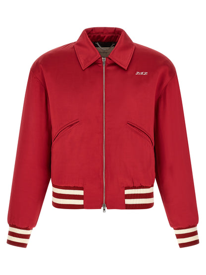 Bomber Jacket by SECOND/LAYER for men in satin viscose multicolor & red presents a effortlessly chic silhouette, showcasing a sophisticated shirt-collar neckline and premium pockets for a truly effortlessly chic finish.
