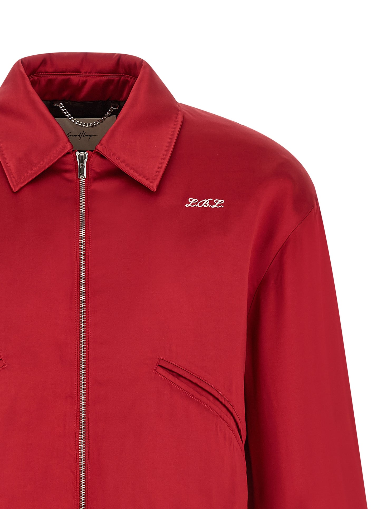 Bomber Jacket by SECOND/LAYER for men in satin viscose multicolor & red showcases a bohemian silhouette, artfully detailed with a bohemian shirt-collar neckline and signature pockets for a truly bohemian finish.