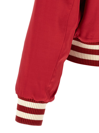 Bomber Jacket by SECOND/LAYER for men in satin viscose multicolor & red features a city-ready silhouette, detailed with pockets and a city-ready .