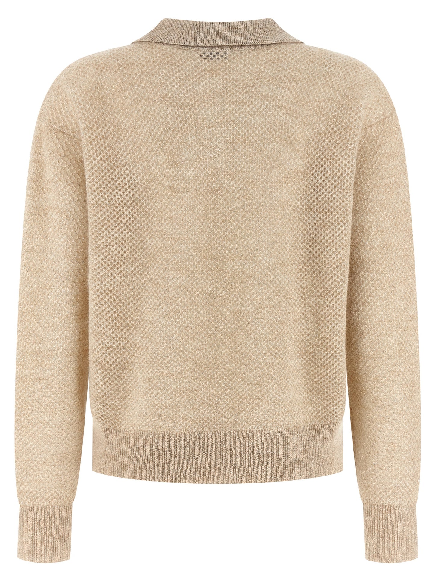 Polo Shirt by Brunello Cucinelli for women in mohair wool & polyamide gold presents a distinguished silhouette, showcasing a sophisticated and distinguished for a truly distinguished finish.