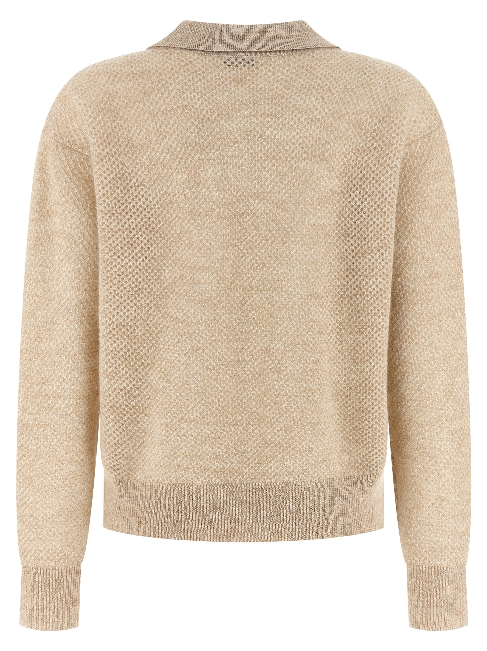 Polo Shirt by Brunello Cucinelli for women in mohair wool & polyamide gold presents a distinguished silhouette, showcasing a sophisticated and distinguished for a truly distinguished finish.