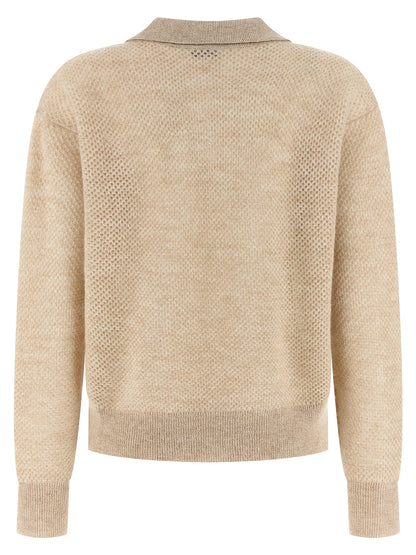 Polo Shirt by Brunello Cucinelli for women in mohair wool & polyamide gold presents a distinguished silhouette, showcasing a sophisticated and distinguished for a truly distinguished finish.