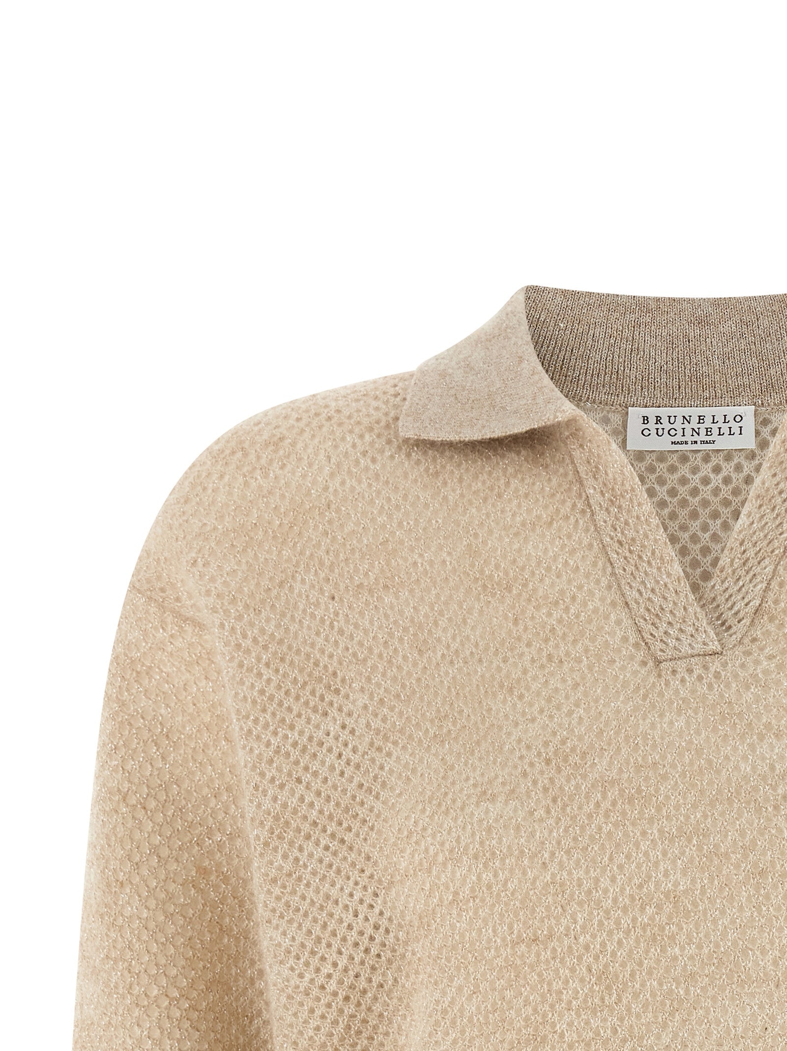 Polo Shirt by Brunello Cucinelli for women in mohair wool & polyamide gold presents a crisp silhouette, artfully detailed with a crisp and crisp .