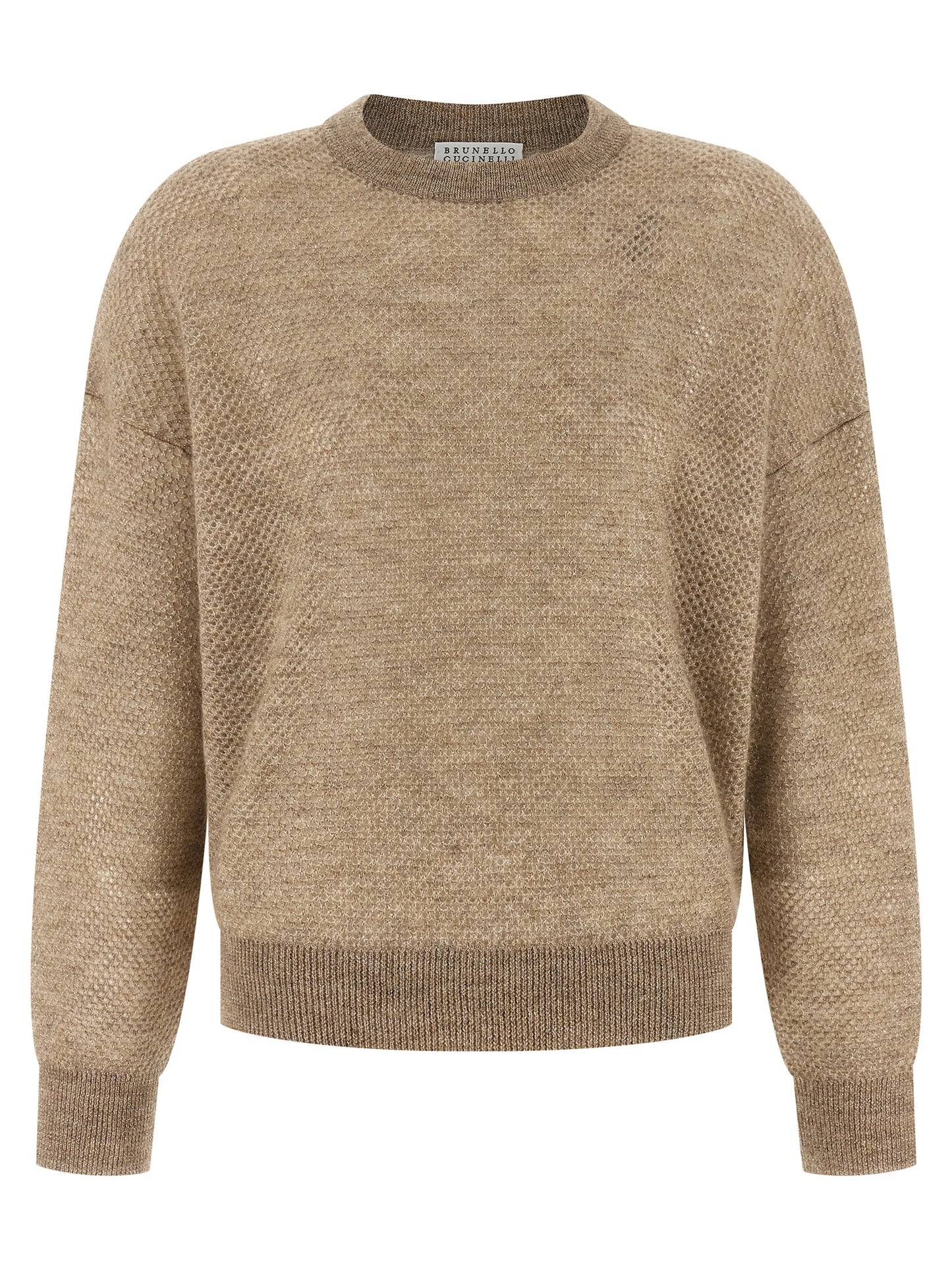 Cardigan by Brunello Cucinelli for women in mohair wool & polyamide beige features an impeccable silhouette, showcasing a sophisticated crew neckline and long-sleeve detail for a truly impeccable finish.