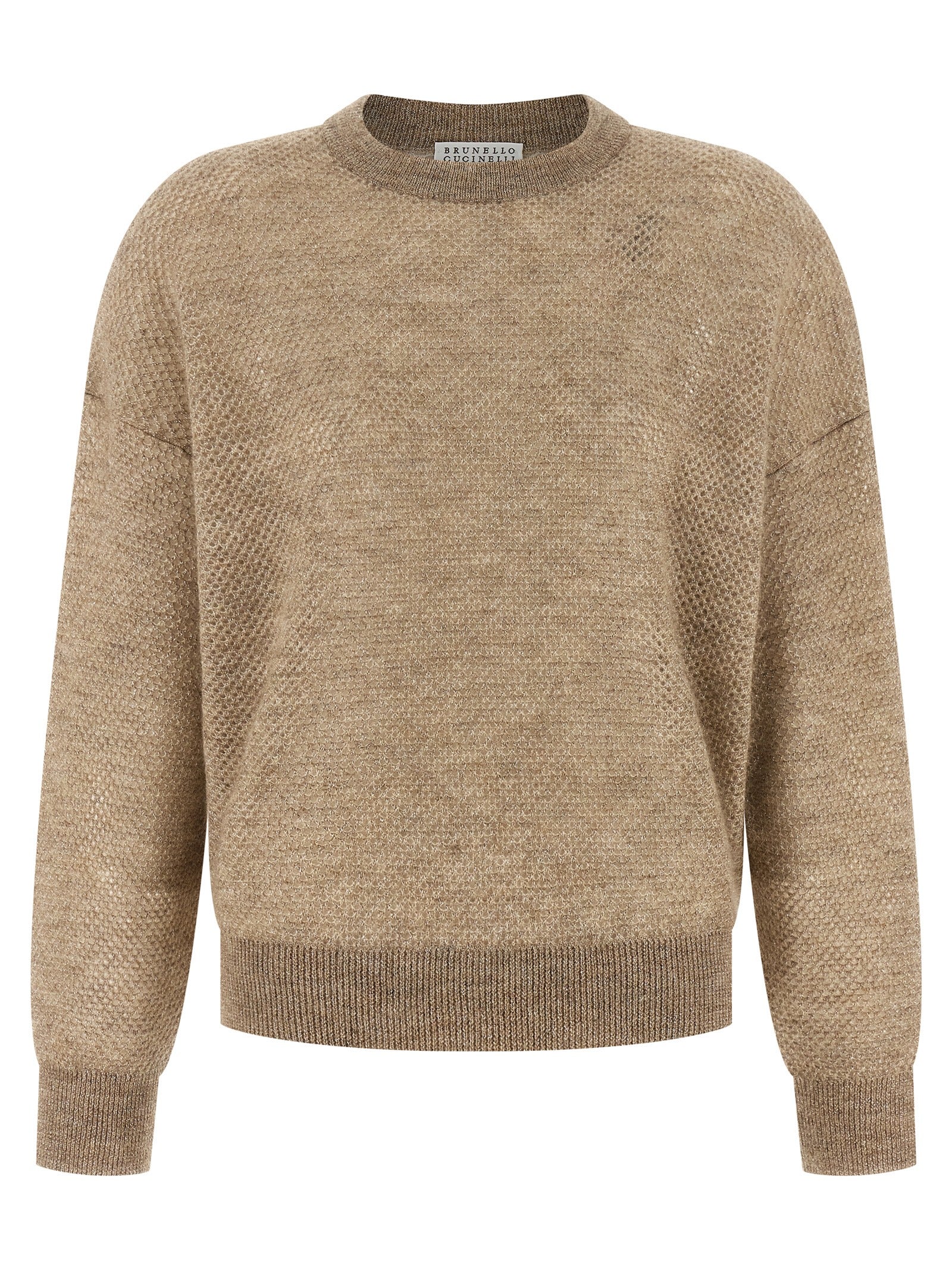 Cardigan by Brunello Cucinelli for women in mohair wool & polyamide beige features an impeccable silhouette, showcasing a sophisticated crew neckline and long-sleeve detail for a truly impeccable finish.