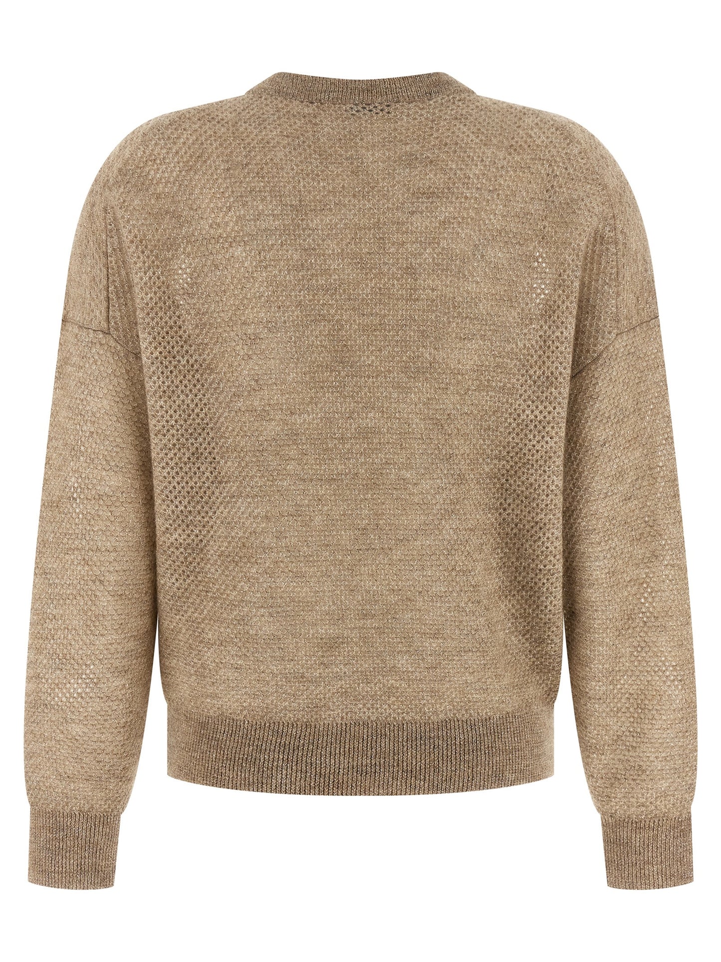 Cardigan by Brunello Cucinelli for women in mohair wool & polyamide beige presents a textural silhouette, artfully finished with a textural crew neckline and for a sophisticated, textural look.