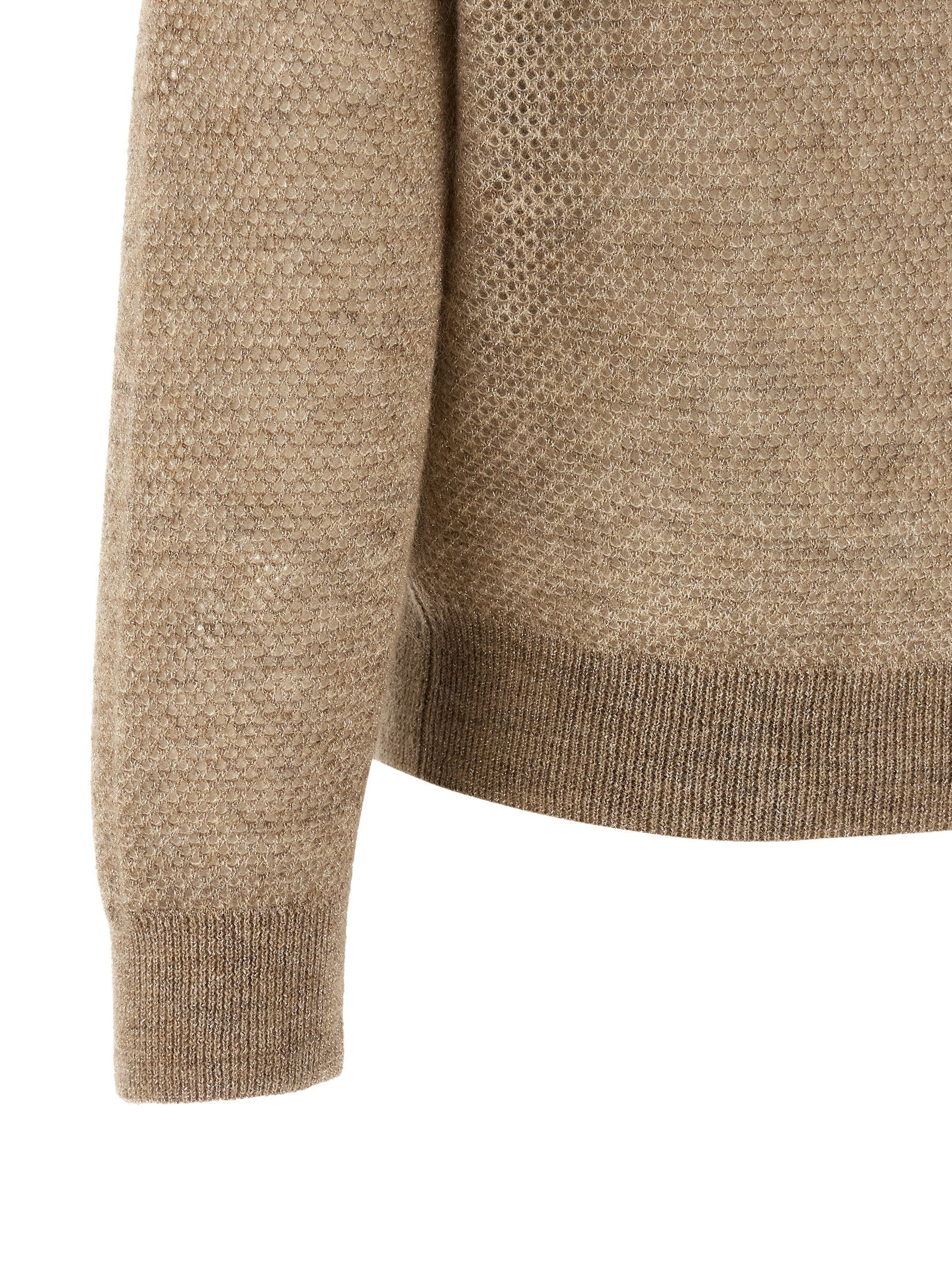 Cardigan by Brunello Cucinelli for women in mohair wool & polyamide beige presents a textural silhouette, artfully finished with a textural and for a sophisticated, textural look.