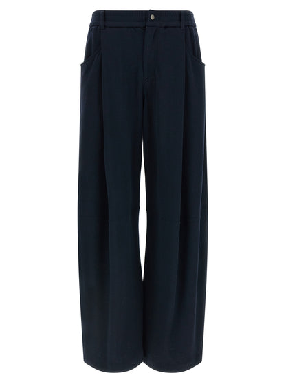 Trousers by Brunello Cucinelli for women in polyamide cotton silk blue presents a perennial silhouette, meticulously tailored with a wide cut, long finish, and an elegant .