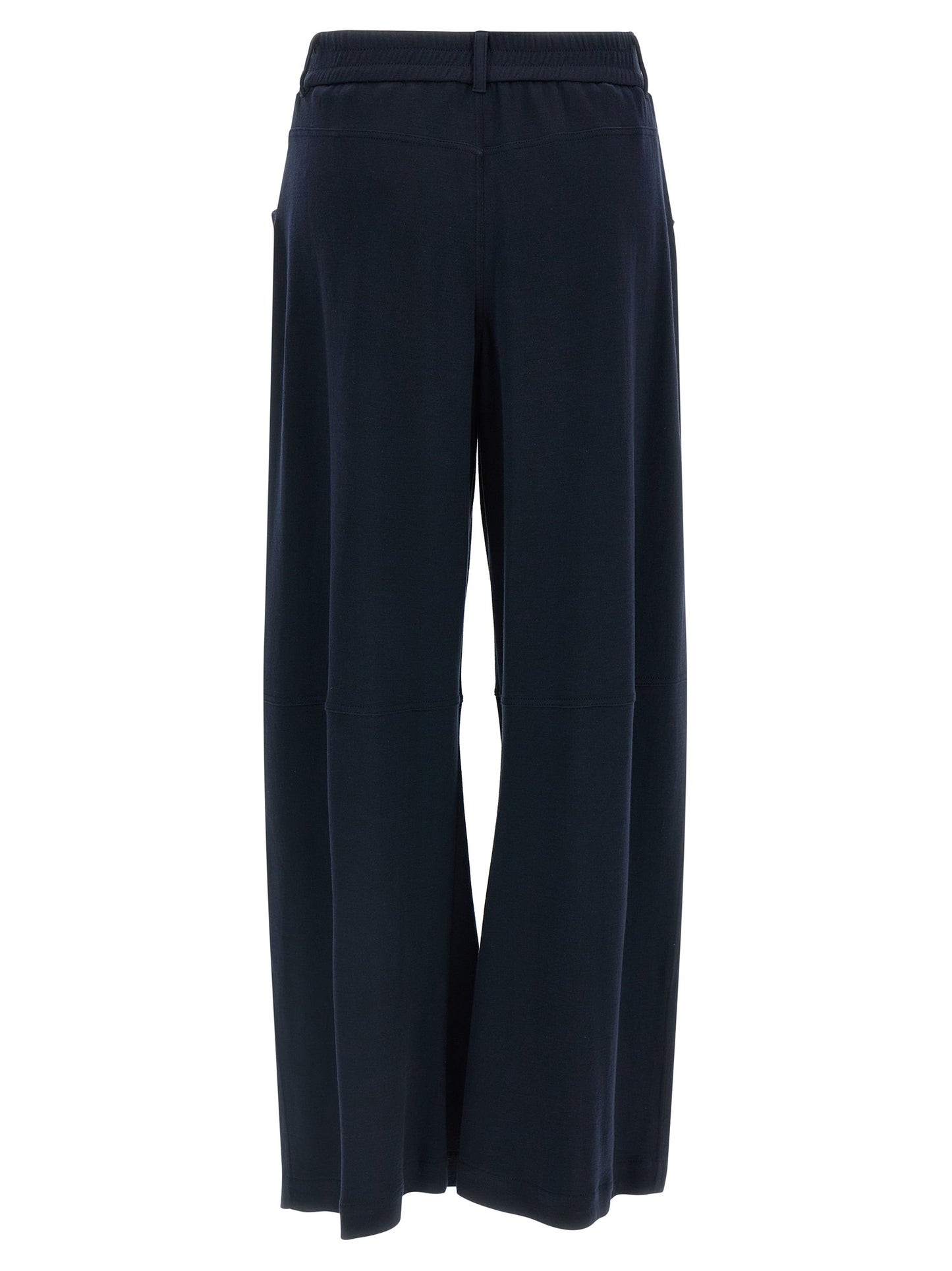 Trousers by Brunello Cucinelli for women in polyamide cotton silk blue features an sartorial silhouette, showcasing a precise wide and long with a sartorial for a refined look.