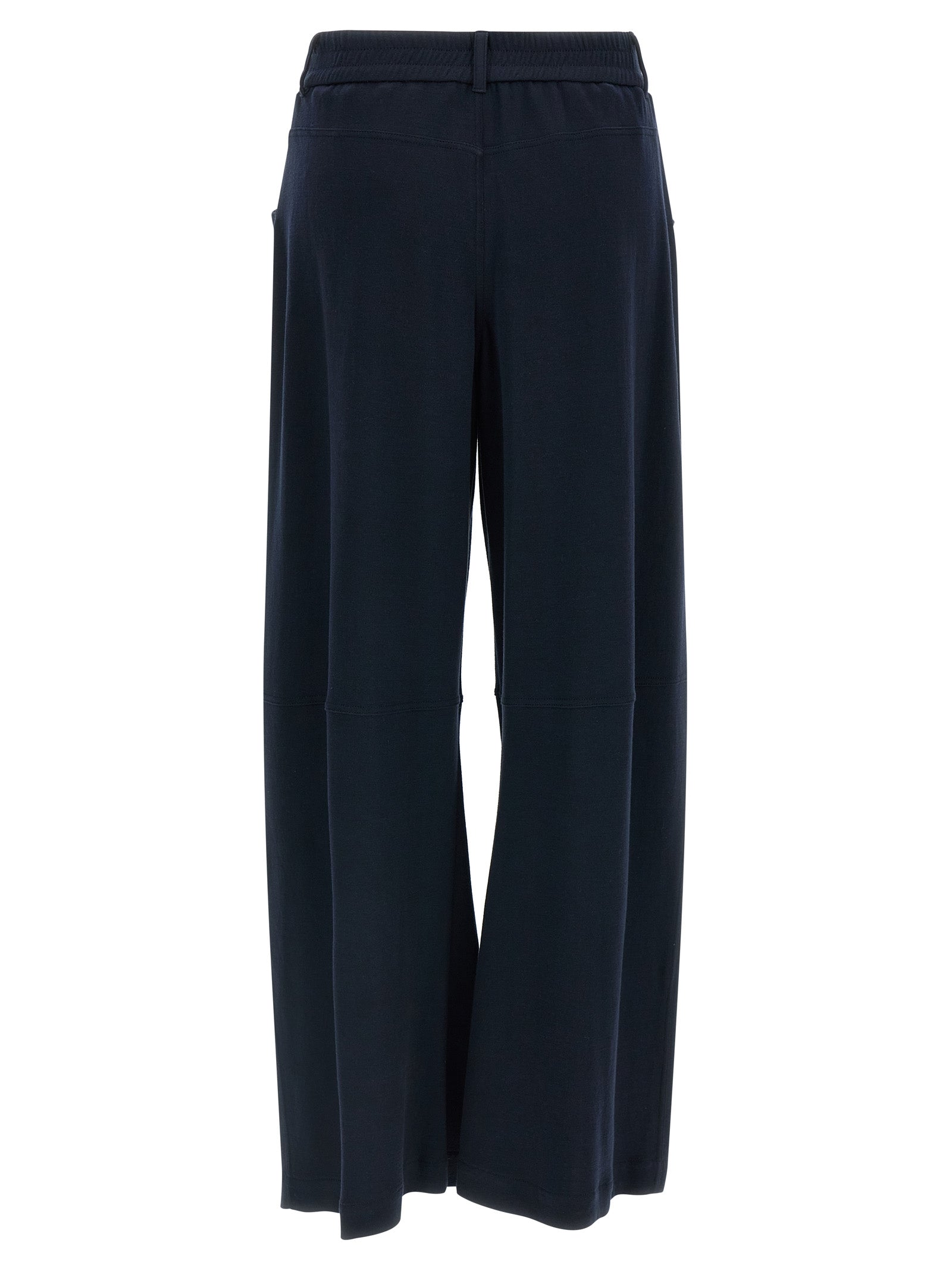 Trousers by Brunello Cucinelli for women in polyamide cotton silk blue features an sartorial silhouette, showcasing a precise wide and long with a sartorial for a refined look.