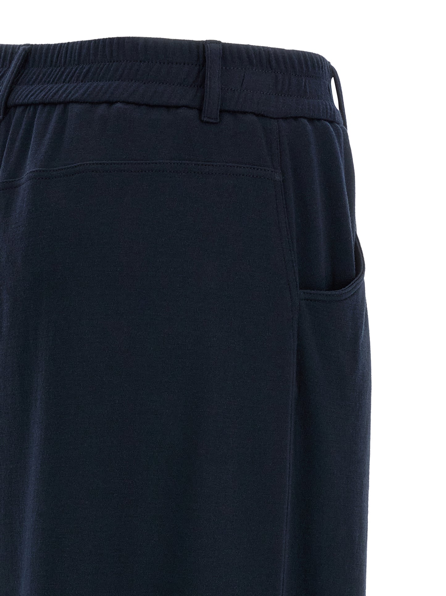 Trousers by Brunello Cucinelli for women in polyamide cotton silk blue presents a smart silhouette, meticulously detailed with a smart wide, a smart long, and a smart .