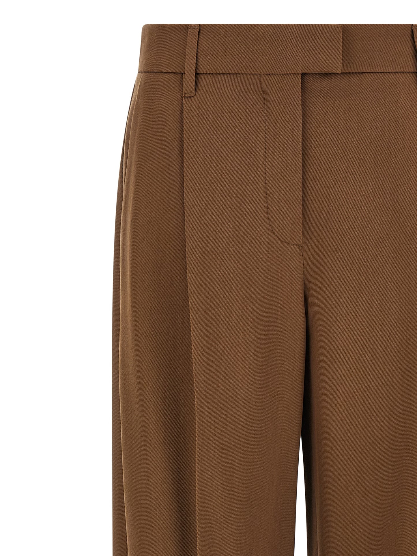 Casual Pants by Brunello Cucinelli for women in viscose & virgin wool brown & signature presents a tailored silhouette, showcasing a tailored straight-leg & wide and long cut with a refined high rise for a truly tailored aesthetic.