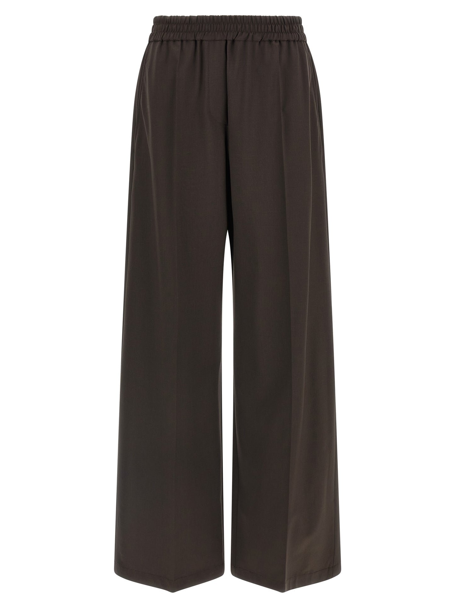 Trousers by Brunello Cucinelli for women in virgin wool & polyamide brown features a artisanal silhouette, showcasing a sophisticated straight-leg & wide with a long and for a artisanal finish.