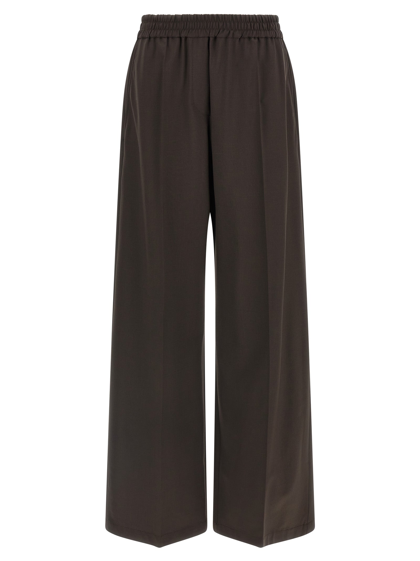 Trousers by Brunello Cucinelli for women in virgin wool & polyamide brown features a artisanal silhouette, showcasing a sophisticated straight-leg & wide with a long and for a artisanal finish.