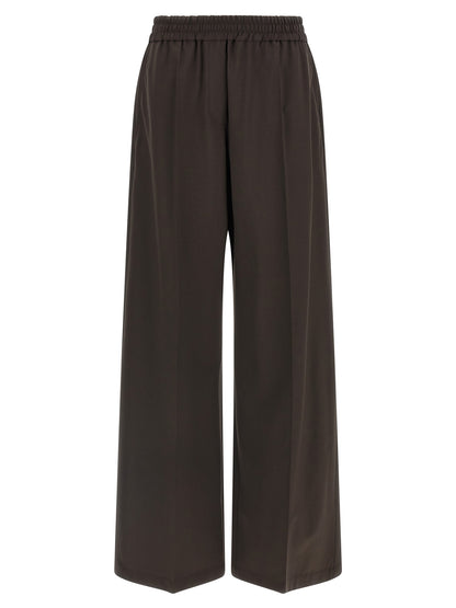 Trousers by Brunello Cucinelli for women in virgin wool & polyamide brown features a artisanal silhouette, showcasing a sophisticated straight-leg & wide with a long and for a artisanal finish.